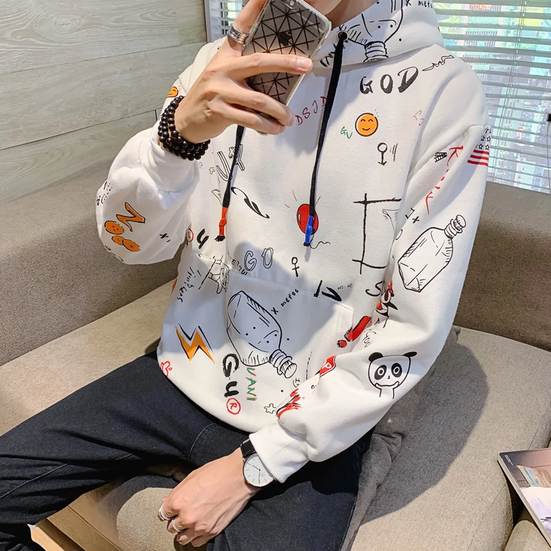 2020 весенние мужские толстовки с мультяшным принтом модные корейские капюшоном