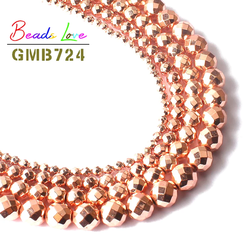 Натуральный Ограненный гематит из розового золота Круглые свободные бусины для