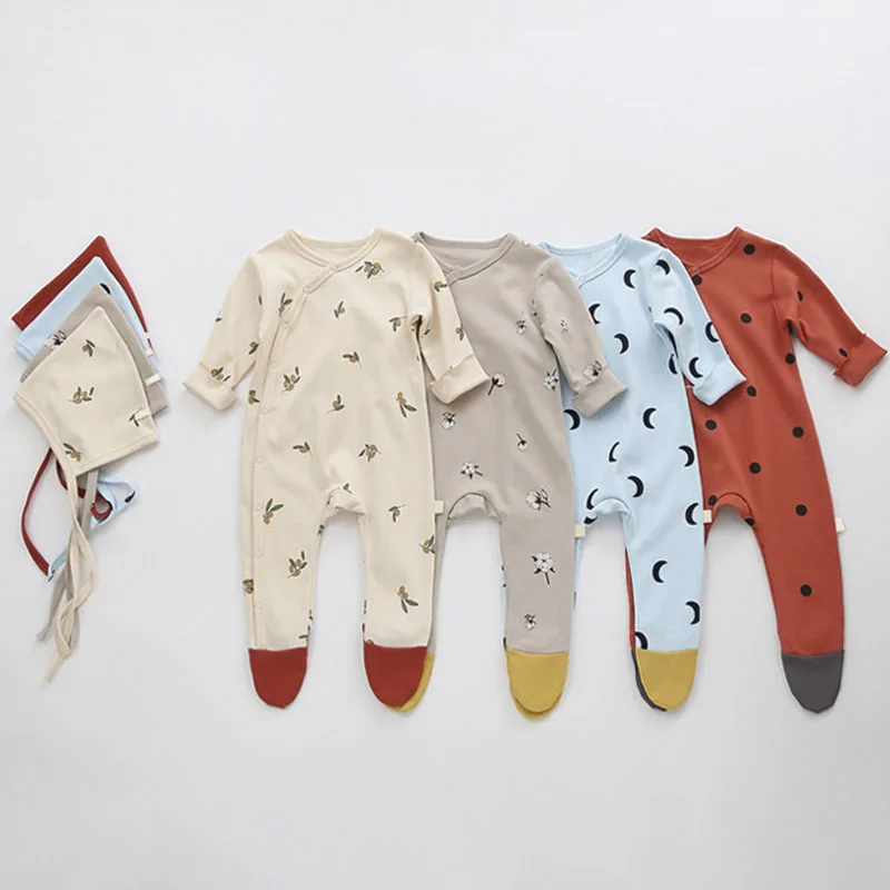 

Newborn Baby Full Sleeve Autumn Fall Rompers New Fashion Toddler Girls Polka Dot Jumpsuits Infant Cute Casual Clothes With Hats