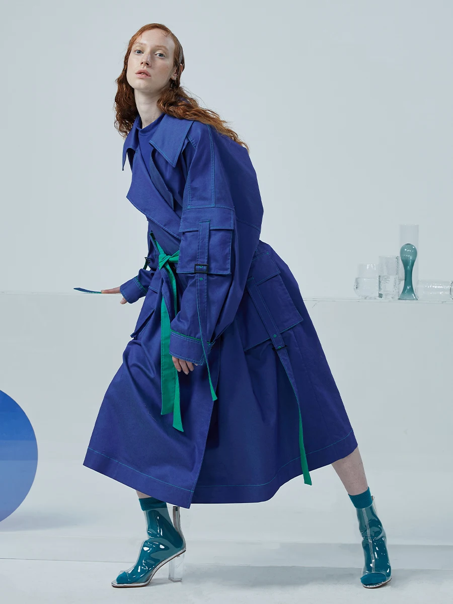 

Женский Длинный Тренч с синим поясом, новая коллекция 20SS