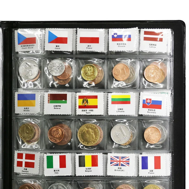 120 шт. монет из разных стран мира набор оригинальных мятных с кожаным альбомом