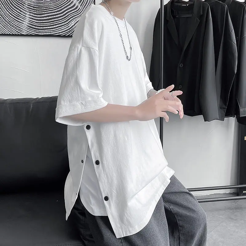 

Pure Cotton T-shirt Men Korean Fashion Loose Solid Color Casual T-shirt Men Harajuku Streetwear Short-sleeved T-shirt Men