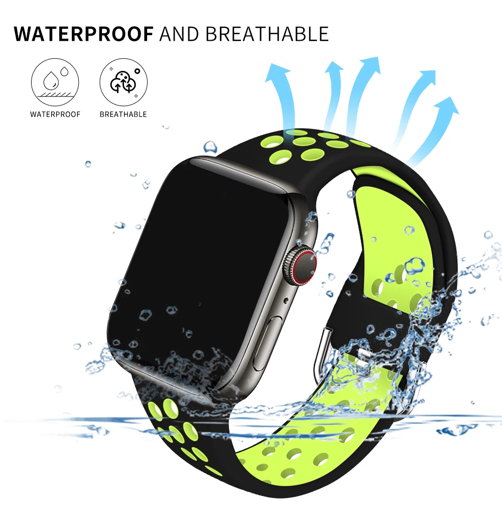 Спортивный силиконовый ремешок для часов Apple Watch версии 5 6 Группа 44 мм 40 38 42