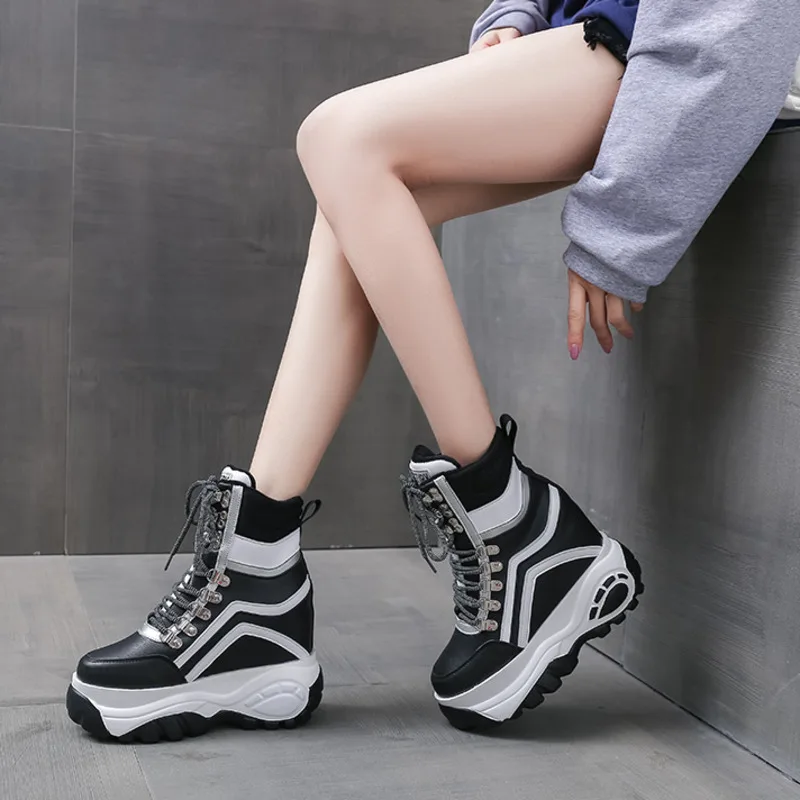 

2020 Winter Women Fashion Wedge Shoes Platform Ankle Boots Brand Women's Chunky Padded Boots Plush Sneaker Woman 11cm Super High