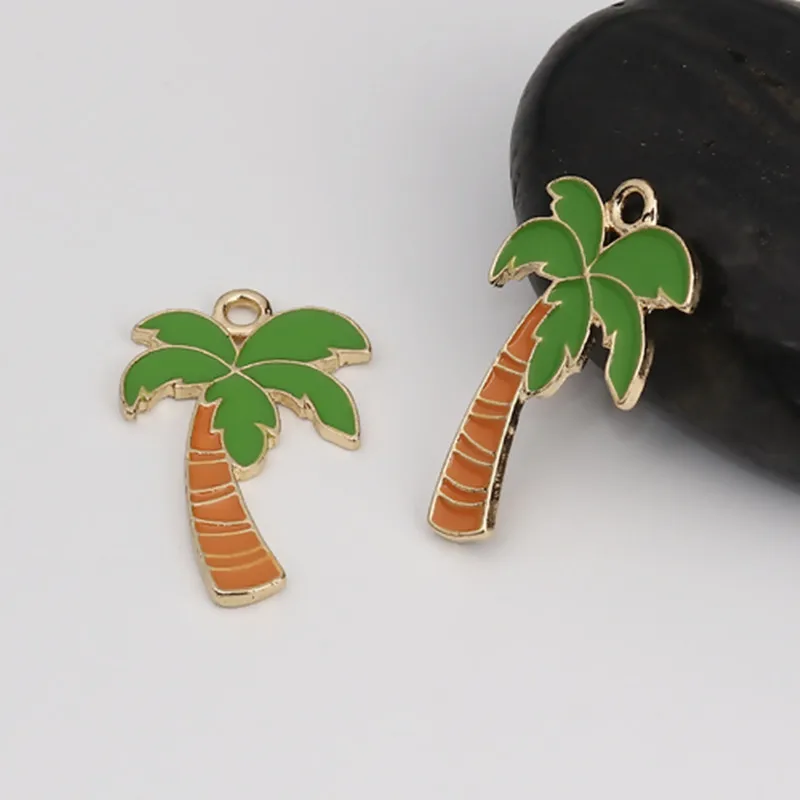 DoreenBeads Zinc Based Alloy Pendants Coconut Palm Tree KC Gold Color Green Enamel Charms DIY Fashion Jewelry 30mm x 18mm 2 PCs | Украшения