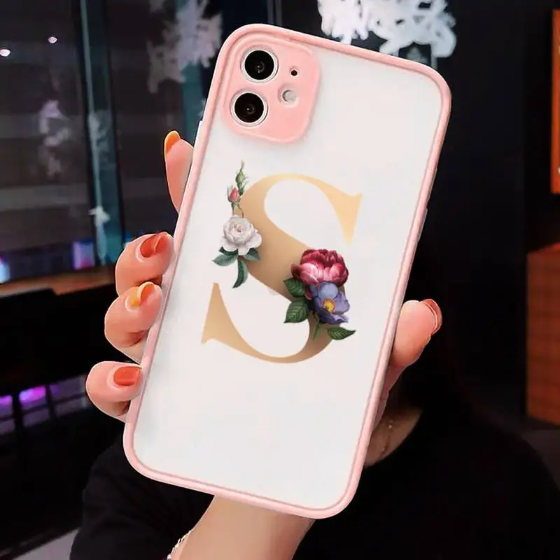 

Alphabet flower design Phone Cases matte transparent For iphone 7 8 11 12 plus mini x xs xr pro max cover