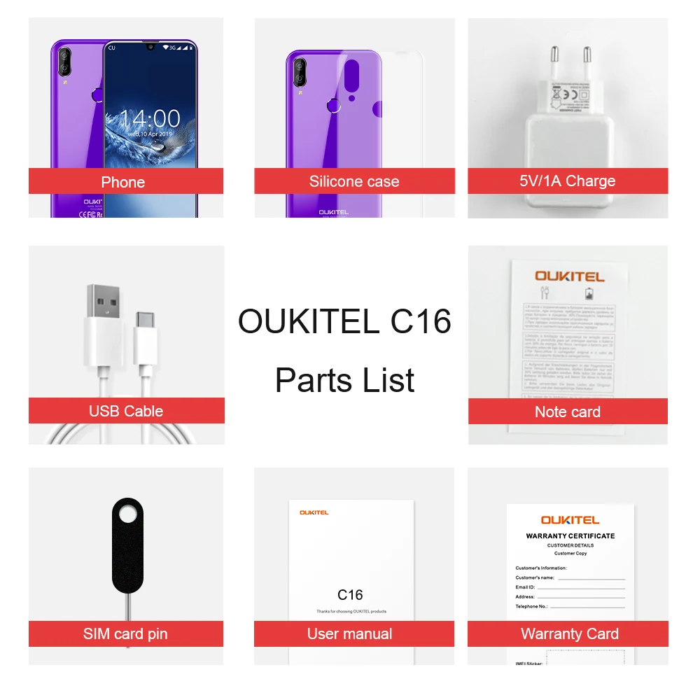 OUKITEL C16 2 ГБ 16 Android 9 0 смартфон 5 71 'ཏ:9 MT6580P отпечаток пальца Лицо ID капля экран В/1A