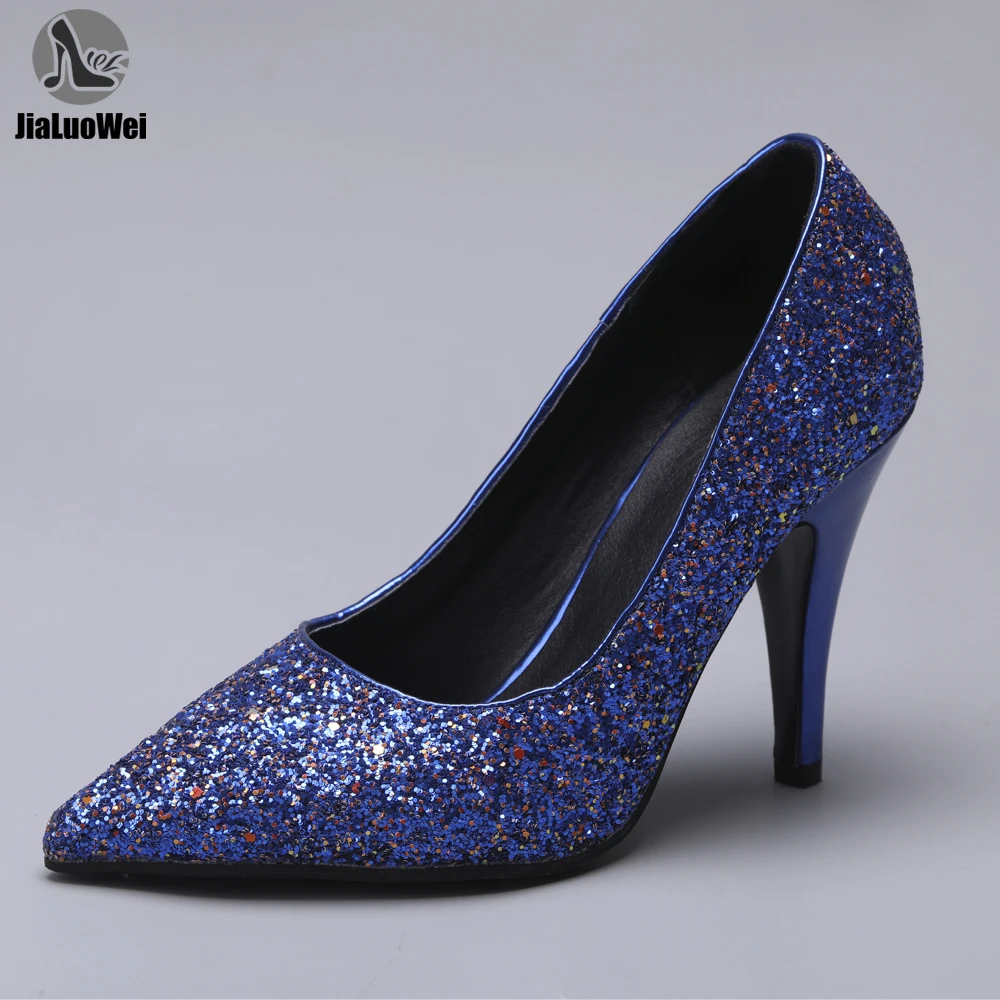 

JIALUOWEI 10cm High Heel Womens Ladies Fashion Glitter Sequin Pointy Toe High Heel Formal Pump Shoes Size36-46