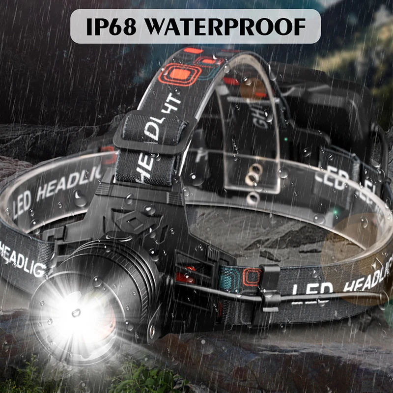 Pocketman Headlamp Powerful XHP50 Head Light USB Rechargeable Headlight Zoomable Head Lamp Head Front Light with 18650 Battery