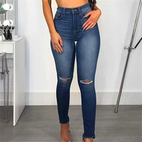 women jeans blue sexy ripped streetwear lady high waist high stretch skinny denim trousers 2021 summer female denim pencil pants