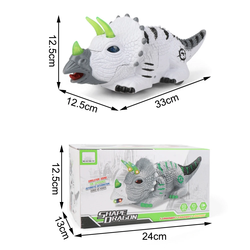

2020 New 1pc Electric Deformation Dinosaur Robot Walking Toy With Sound Light Educational Toys Triceratops Car Model Kids Gifts