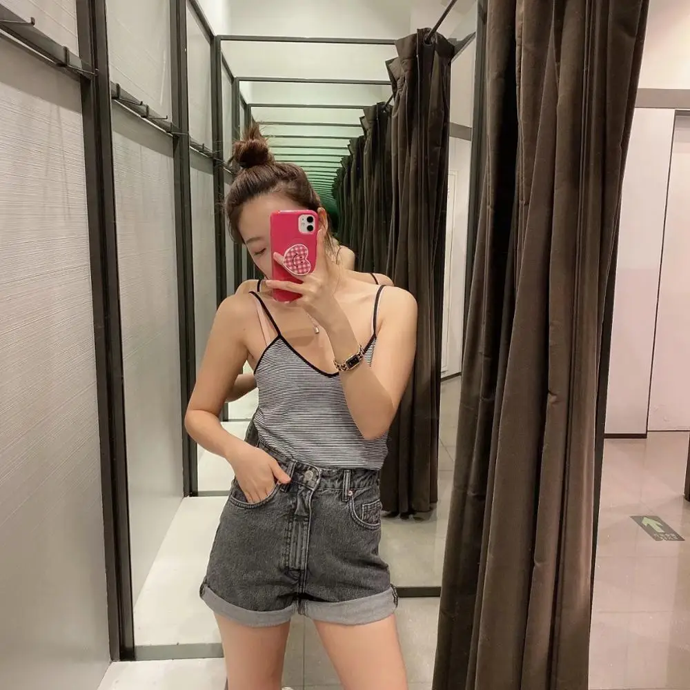 Увядшие джинсовые шорты с высокой талией Женские винтажные повседневные