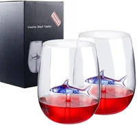 gennissy shark wine glass set of 2 300ml10oz clear crystal stemless red wine glasses with shark inside novelty great gift pack