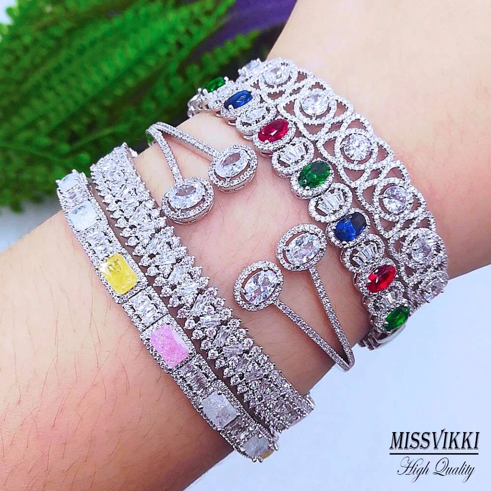 

missvikki New Delicate Mix Match Stackable Bangles Rings Set For Women Full Micro Cubic Zircon Pave Party Bridal Wedding Party