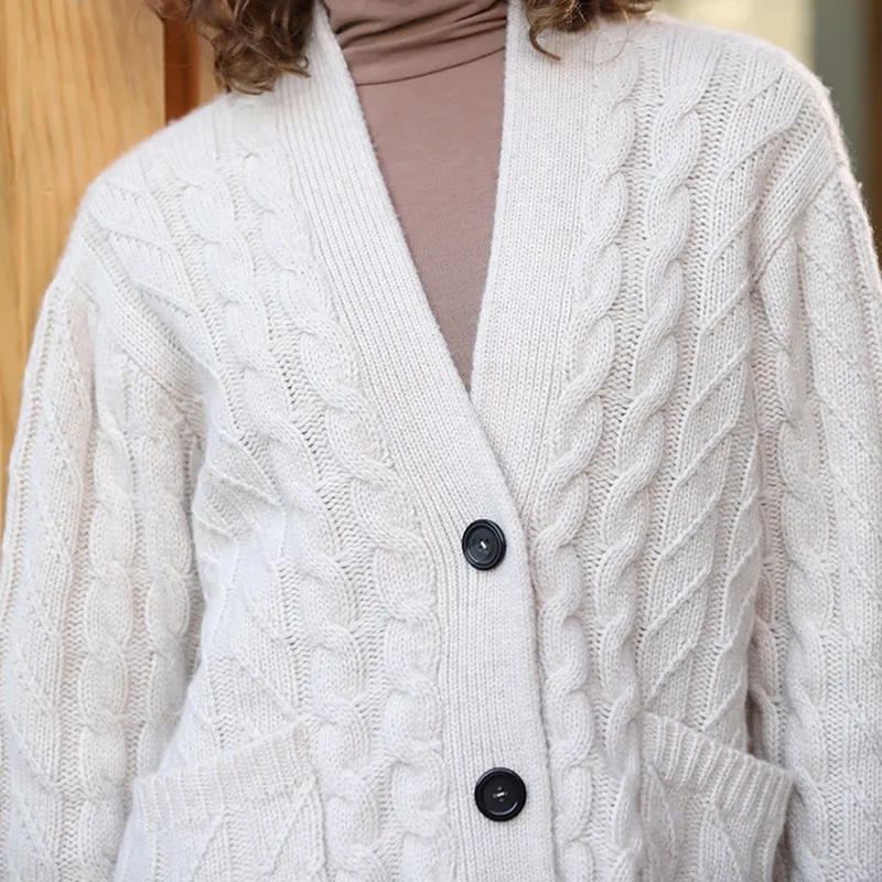 

Autumn and winter new women's cardigan V-neck knitted cashmere cardigan solid color fashion casual sweater long-sleeved jacket