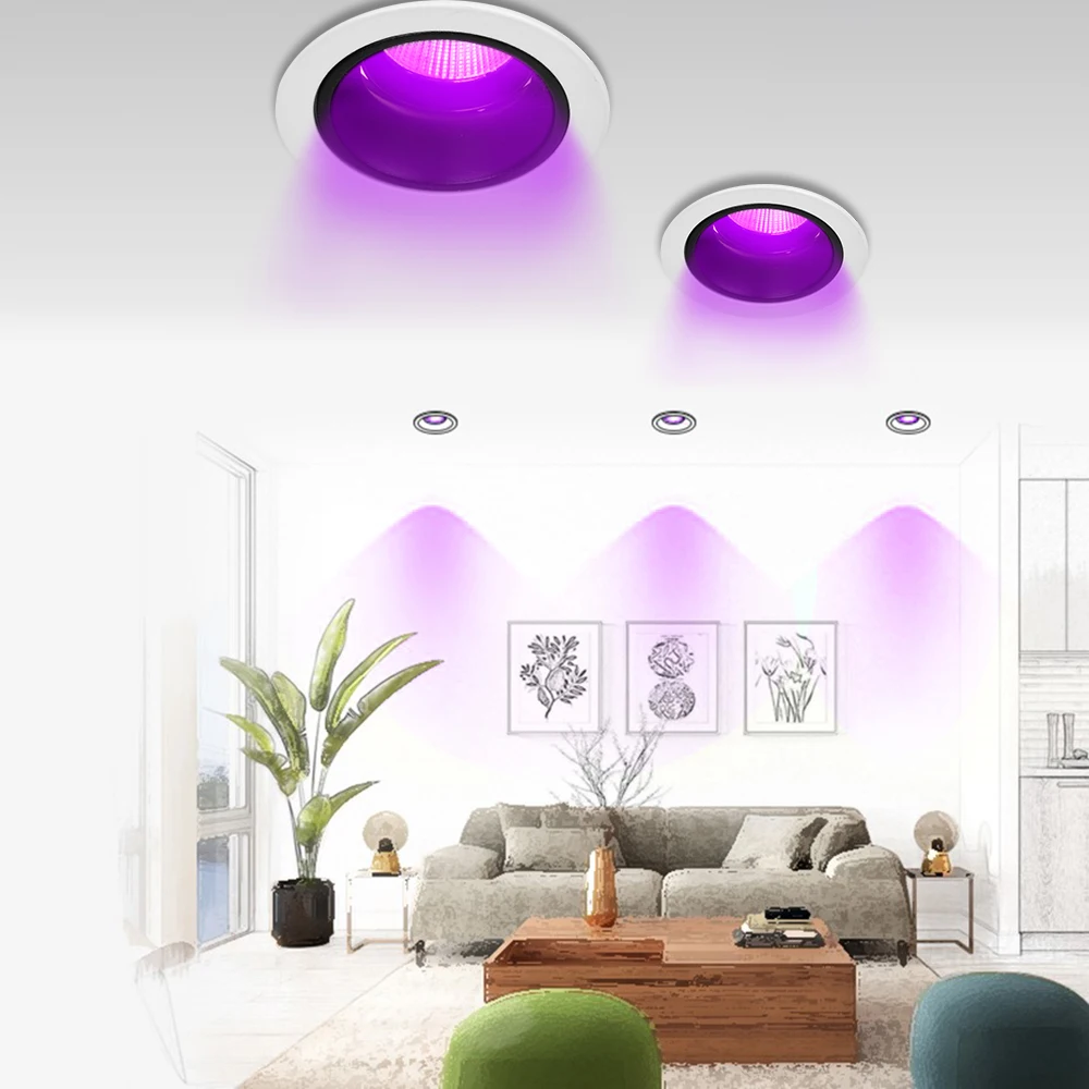 

SNZY Ultraviolet LED Downlight 7W 12W UV Ceiling Board Round Recessed Light 395nm Bulb Indoor Fluorescent Lamp + Driver