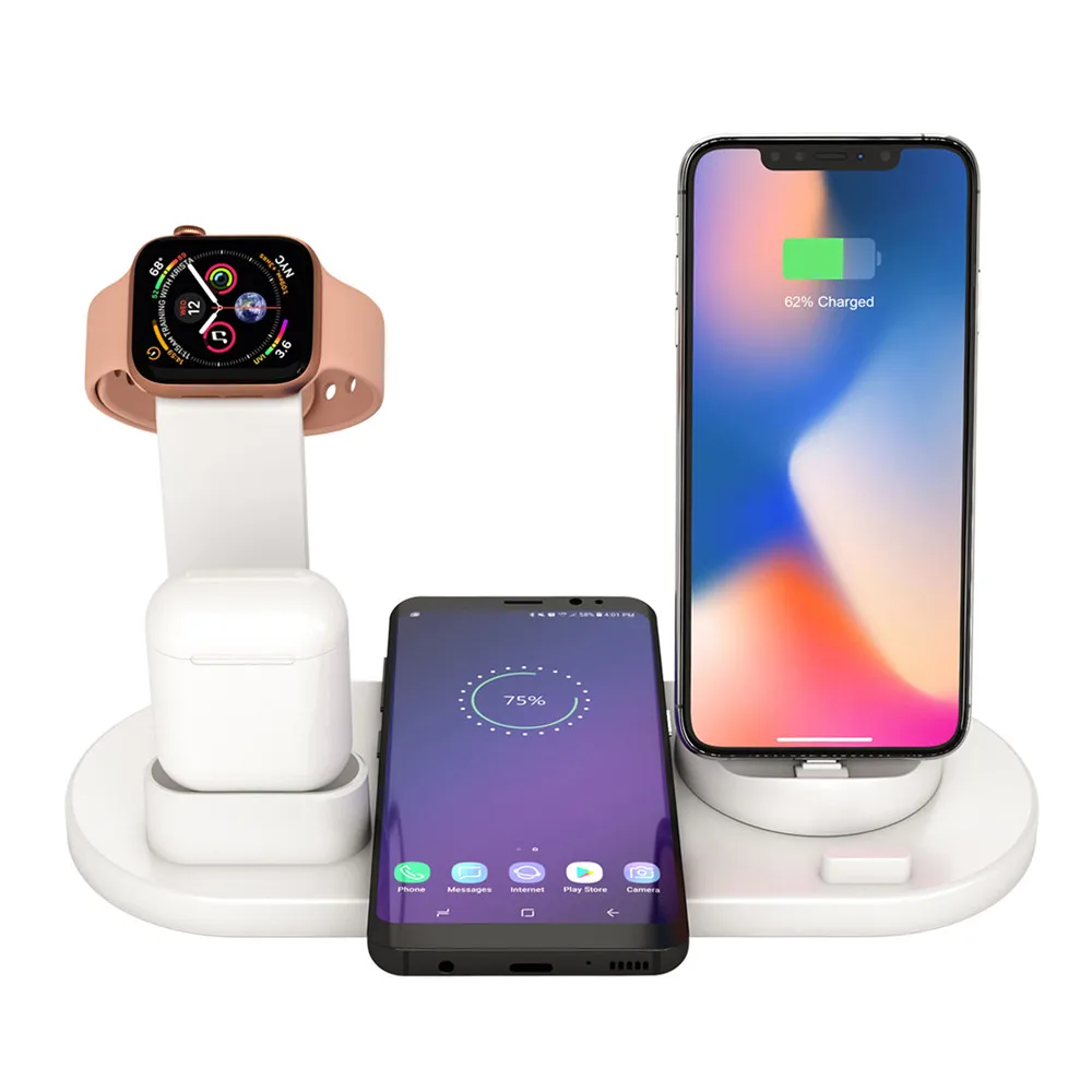 4 в 1 Беспроводная подставка для быстрой зарядки iPhone XS XR X 8 Airpods Apple Watch series 4/3/2/1 Samsung
