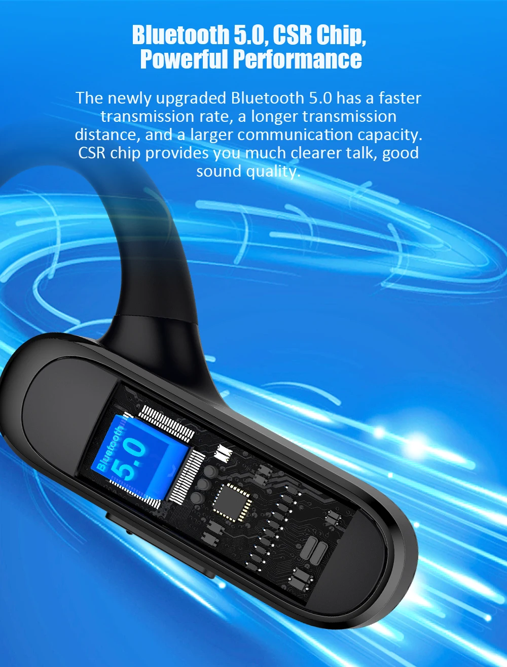 UCOMX Airwings, Bluetooth наушники, открытые наушники 5,0, беспроводные наушники с микрофоном, Спортивная bluetooth-гарнитура для iPhone, samsung, Xiaomi
