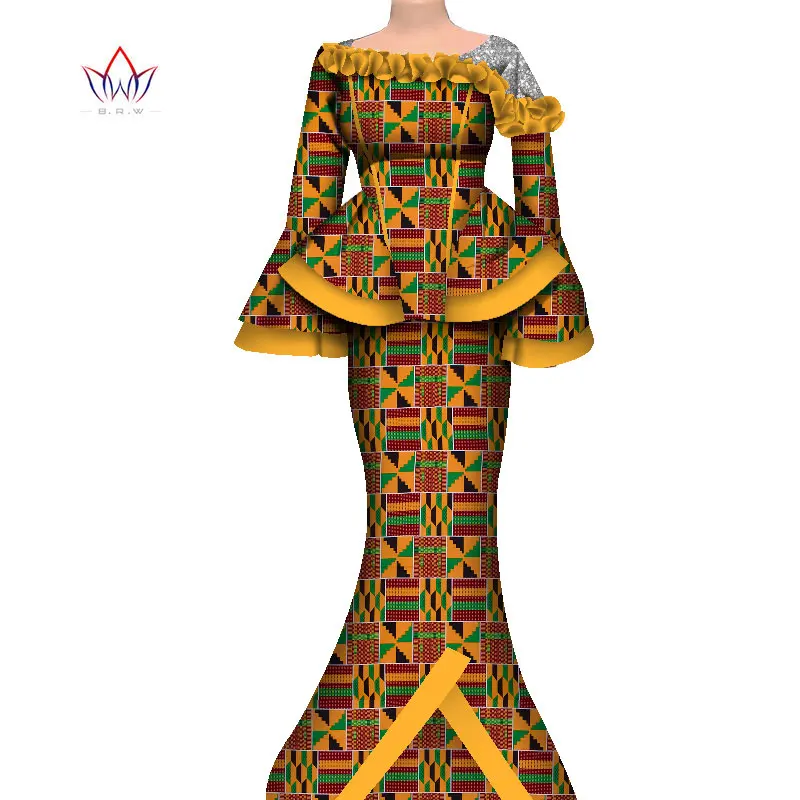 African Clothes Women Suit Flared Sleeve Long Dashiki Party Gowns Robes 2 Piece Sets Top and Skirts 2021 Africaine Femme WY060