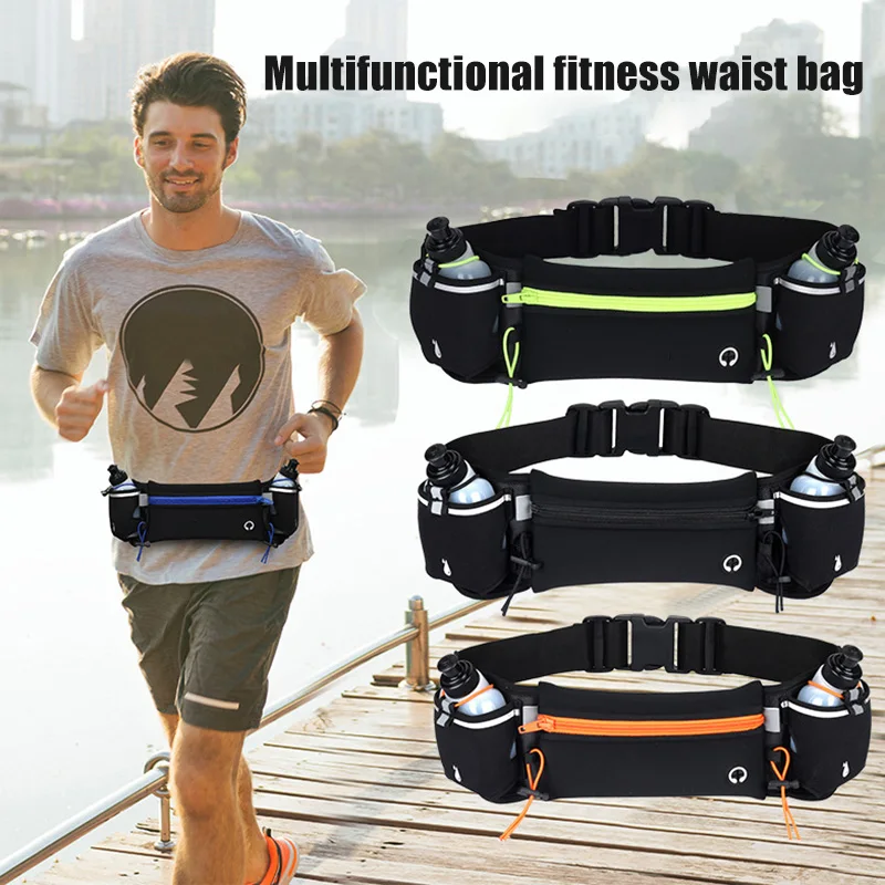 

Newly Running Belt with Water Bottle Holder Zip Pockets Waist Bag for Camping Hiking BN99