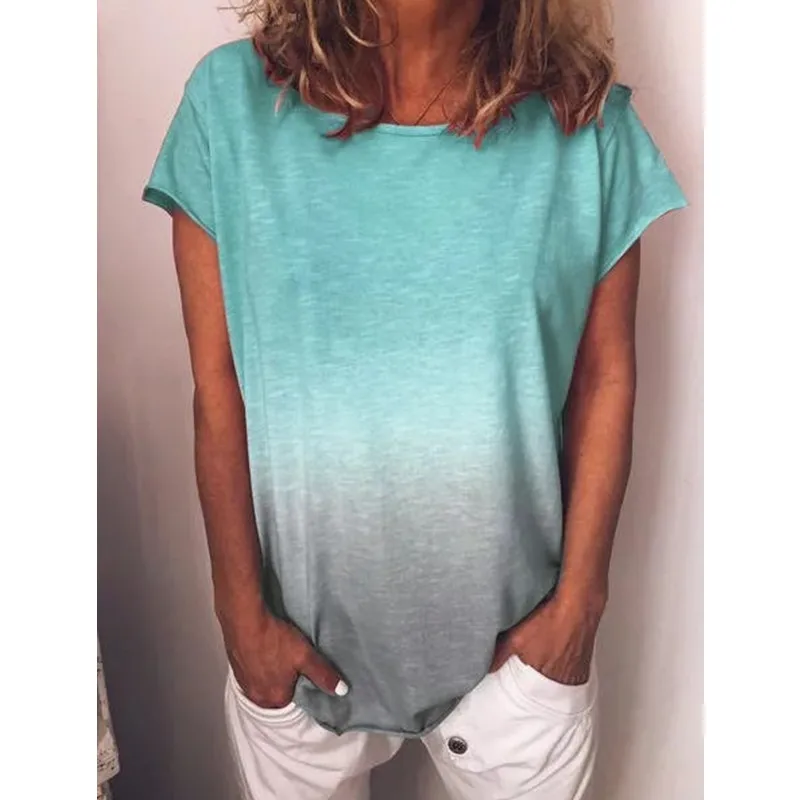 Модная футболка, женские топы, футболки Harajuku, Blusas, летняя женская футболка размера плюс 5XL 4XL, женская одежда с радужным принтом - Цвет: Lake green a