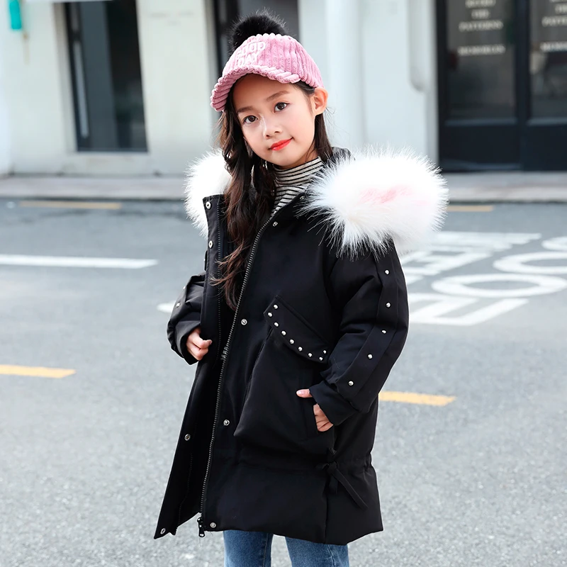 Детская куртка зимние пальто для девочек 2019 меховые парки с капюшоном Детские