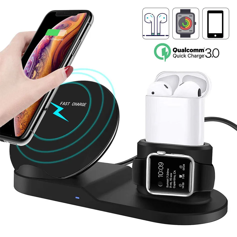 

3 in 1 Wireless Charger Stand Qi 10W Fast Charging Dock Station For iPhone XR XS Max 8 11 Pro for Apple iWatch 5 4 3 AirPods Pro