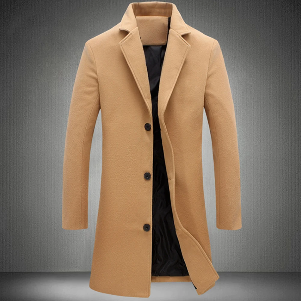 Мужское зимнее пальто с отложным воротником из смесовой шерсти однобортное