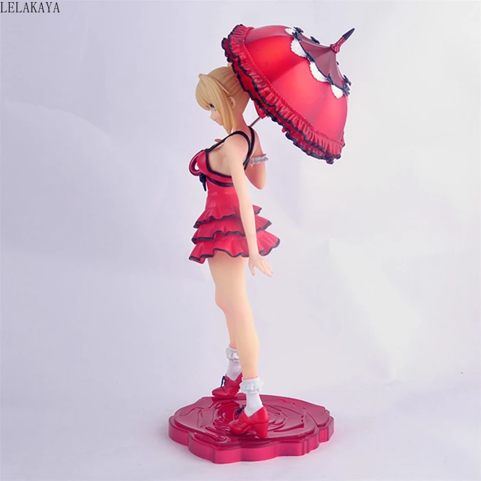 18 см Новое поступление Аниме экшн-фигурки Fate Stay Night Fate/Extra Saber Nero Red Dress Take Umbrella ПВХ