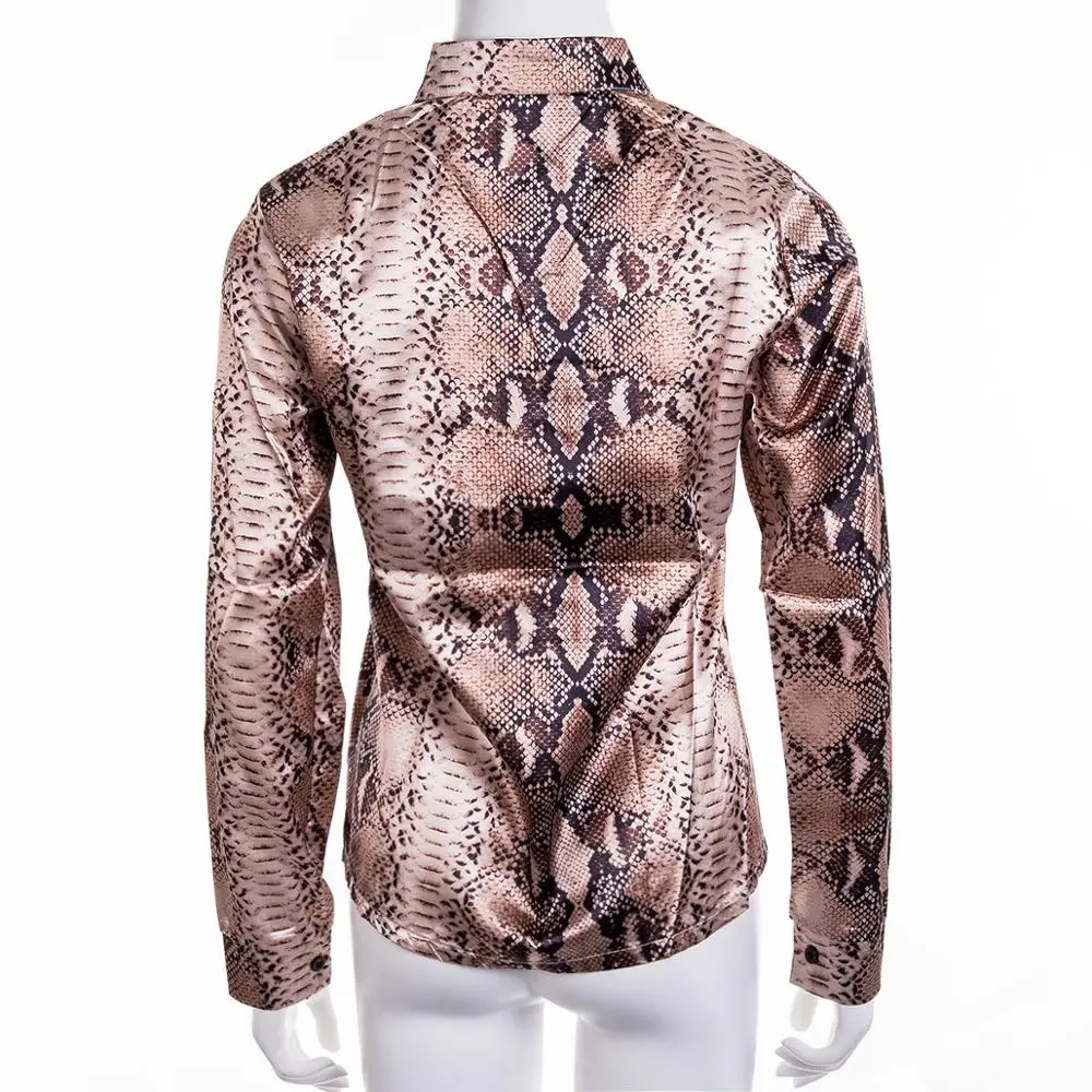 Женская летняя шифоновая блузка с длинным рукавом со змеиным принтом