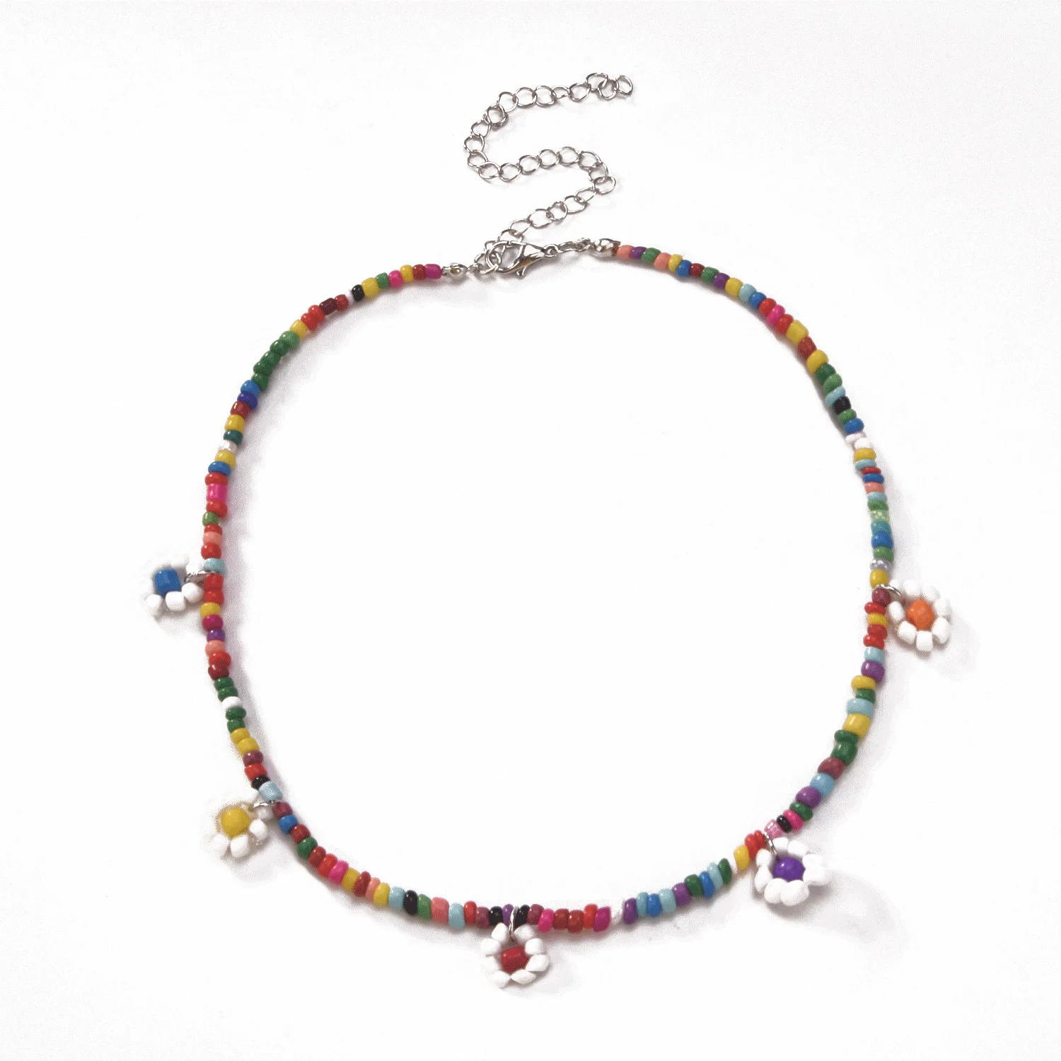 

Fashion Color Rice Bead Flower Pendant Necklace For Women Simple Trendy Bohemian Style Clavicle Chain Jewelry Accessories