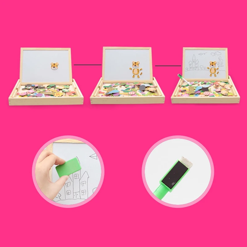 

Wooden netic Puzzle Figures Drawing Board Box Educational Toy Gift