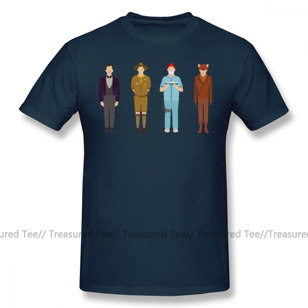 Wes Anderson, футболка, коллекция Wes Anderson, Хлопковая мужская футболка, короткий рукав, большой Рисунок, милая Пляжная футболка - Цвет: Navy Blue