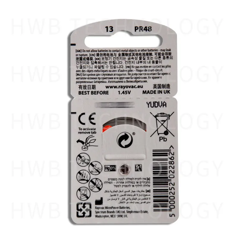 Оригинальные батареи слухового аппарата высокой производительности 30 шт./лот