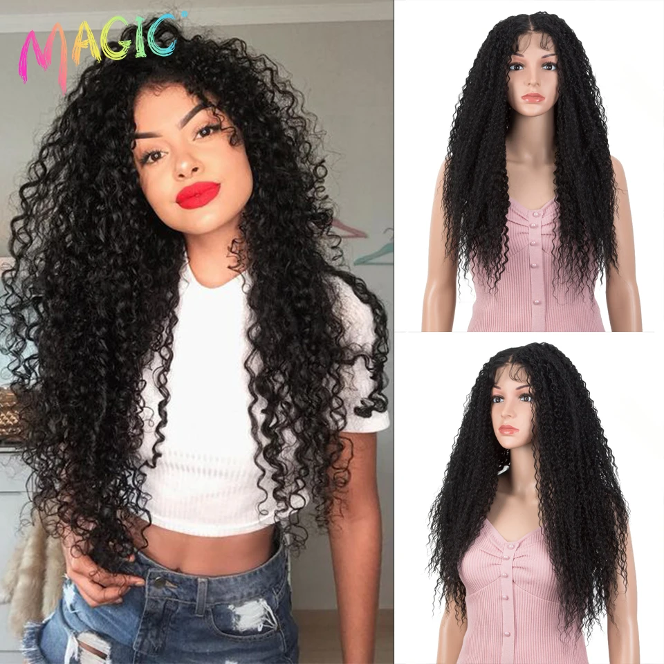 Длинный кудрявый вьющийся парик 28 дюймов с синтетическим кружевом спереди