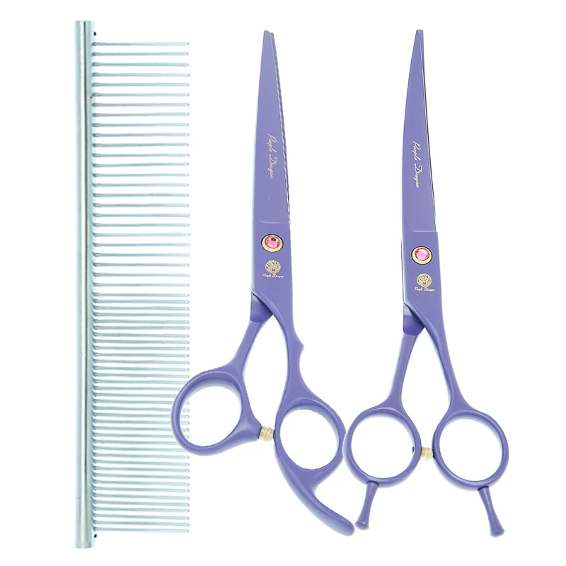 

Purple Dragon 7 inch Japan Steel Pet Grooming Scissors Dog Cutting Thinning Shear with Comb Forceps Puppy Cat Fur Clipper B0040B