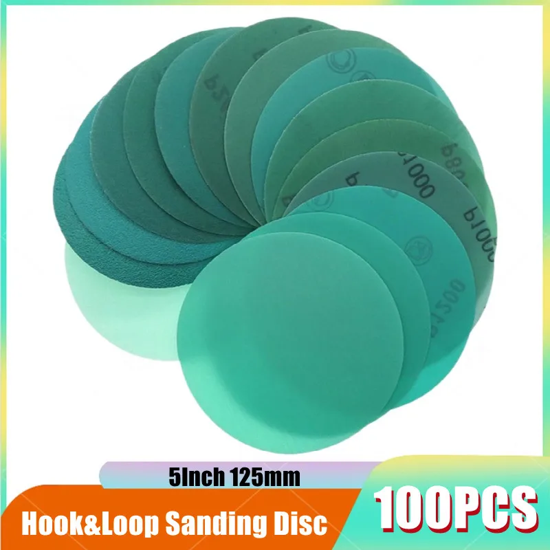 

100 шт. 125 мм зеленый ПЭТ пленочный диск грит 60 до 2000 Водонепроницаемая наждачная бумага крючок и петля абразивные инструменты абразивный дис...