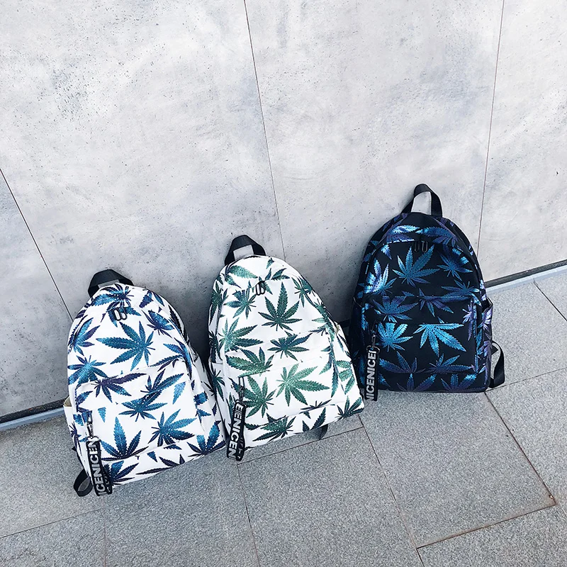 

Teen Girl Bag Fashion Backpack Woman Zipper Beach Green Leaf Fashion Trend Female Backpack Travel Large Capacity Bag Hot Sale