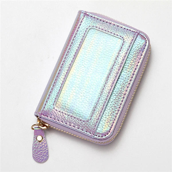 light purple PURDORED 1 шт. лазерная мини ID карта визитница для кредитных карт женский держатель для карт из искусственной кожи органайзер для банковских карт Carteira Tarjetero - Цвет: light purple
