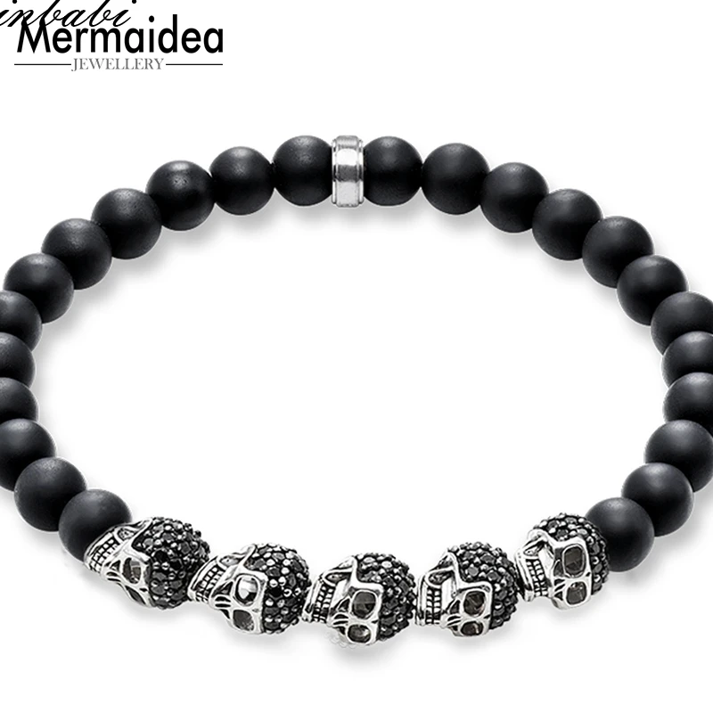 Браслет Obsidian Matted Skull Pave браслет 2020 новая мода Rebel Посеребренная бижутерия подарок