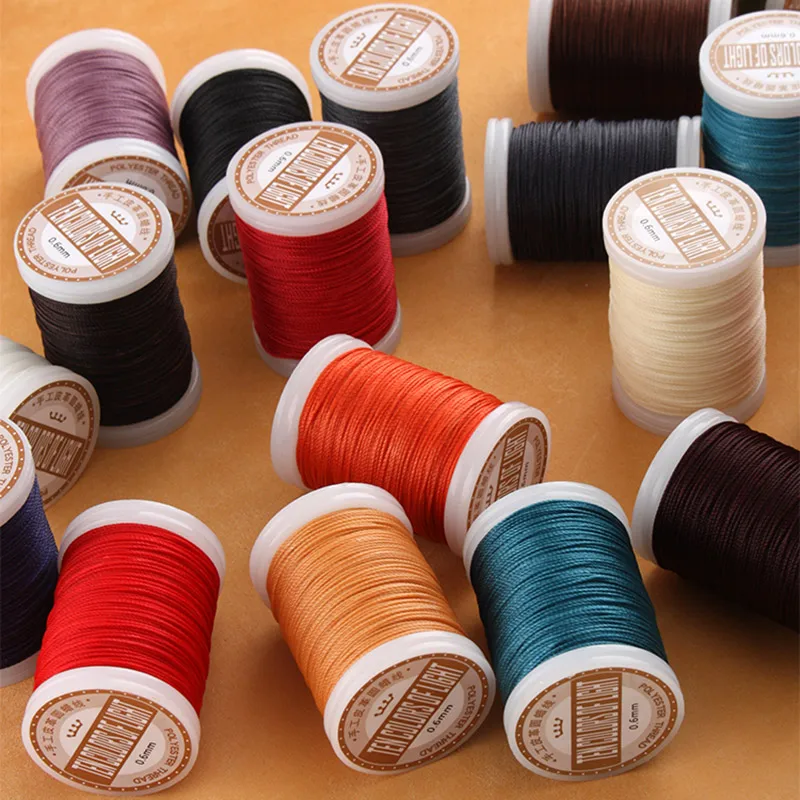 

2021 Round Waxed Thread - 0.6mm Diameter for Leather Craft Sewing Polyester Cord Wax Coated Strings Braided Wallet Saddle DIY