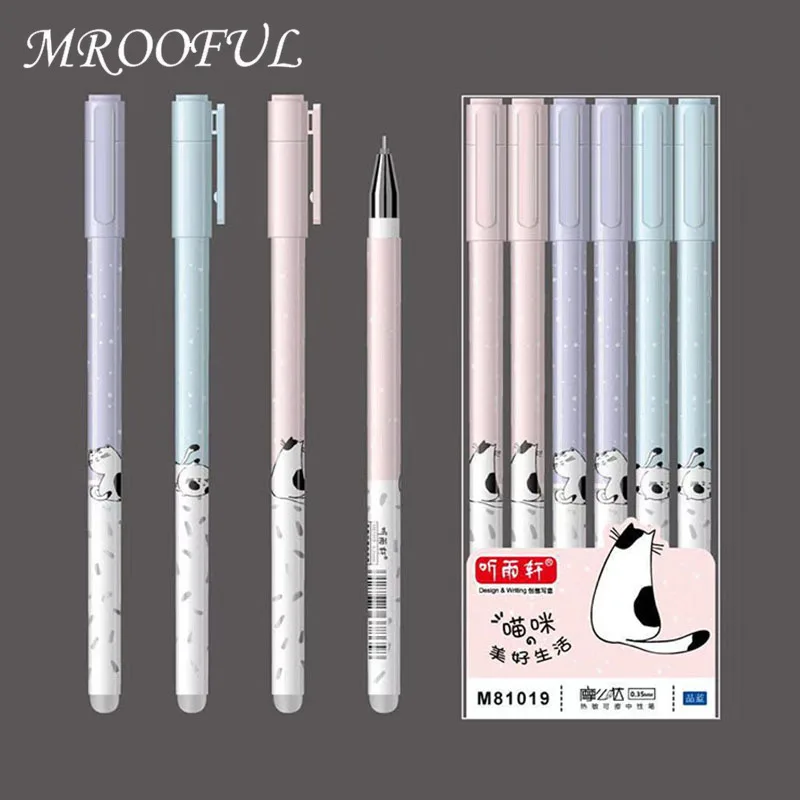 

3pcs/lot Animal Cat Erasable Pen 0.5mm Washable Handle Erasable Pen Refill Rod Blue Black Ink for School Office Writing Supplies