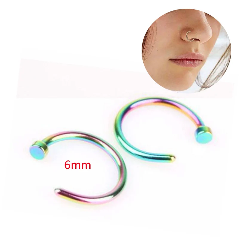 Colorful6mm New Fake Body Jewelry Piercing Stud Thin Simple Small Hoop Titanium Steel Sexy Surgical Steel Open Nose Ring On 6/10mm - Окраска металла: Colorful6mm