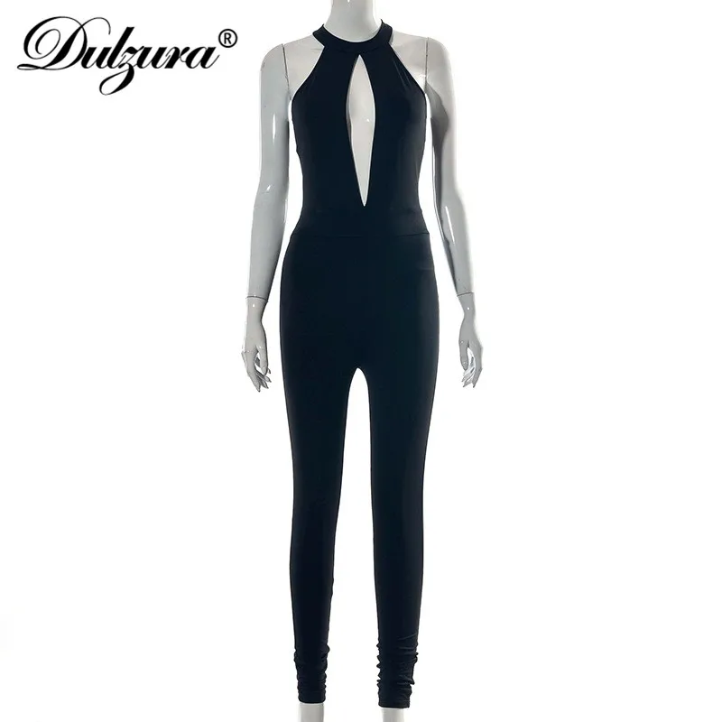 

Dulzura Hollow Out Women Jumpsuit Sleeveless Bodycon Streetwear Elegant Casual Sporty 2021 Summer Outfit Solid