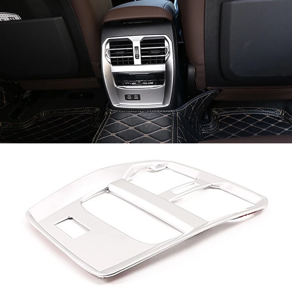 

1Pc Matte Silver ABS Car Interior Rear Air Condition Air Vent Outlet Anti-kick Cover Frame Decal Trim fit for BMW 3 Series 2020