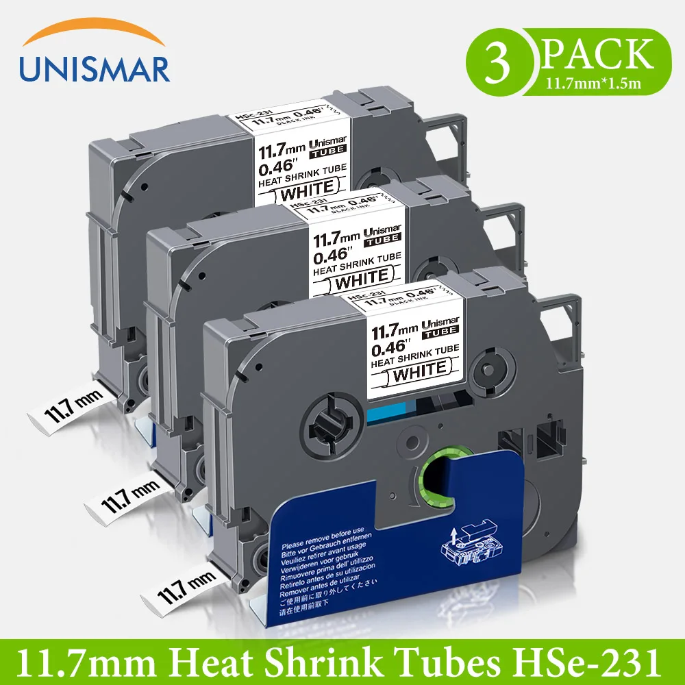 

Unismar 3PK 11.7mm for Brother Heat Shrink Tube Label HSe-231 HS-231 HS231 for Brother Maker PT-E500 E500VP PT-E550W E550WVP