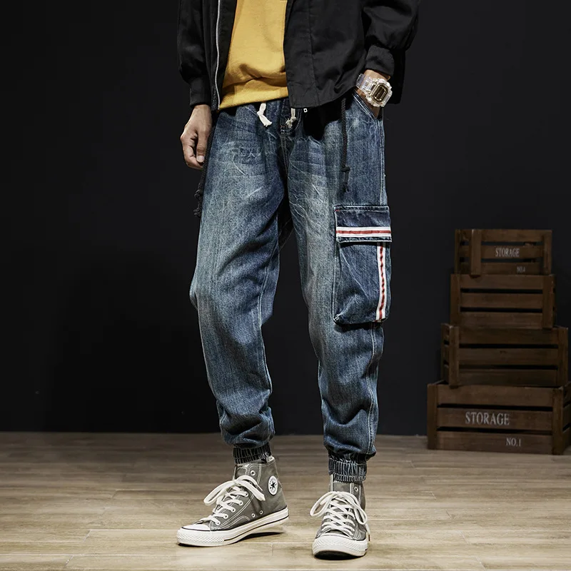 Джинсы-карго мужские свободного покроя модные брюки-султанки в японском
