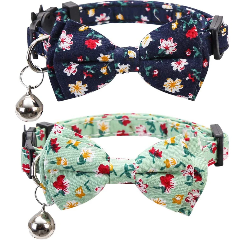 

Кошачьи ошейники аварийное отсоединение с колокольчиком и сандалии с цветочным украшением, цветочные узоры Регулируемый котенок ошейник б...