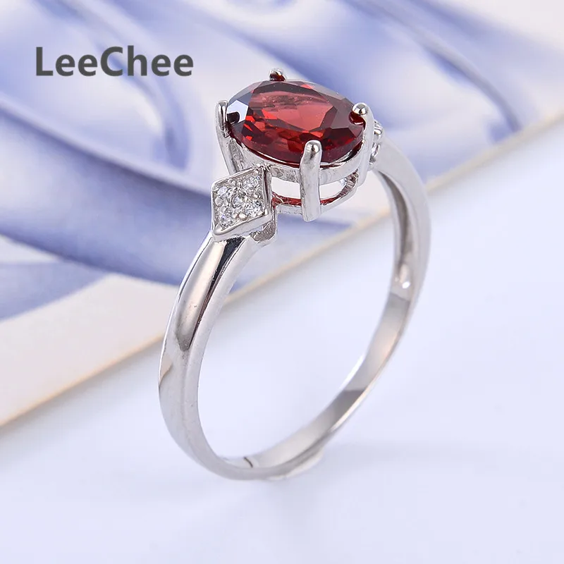 LeeChee 100% Кольцо с натуральным гранатом 925 пробы Серебряный винно-красный