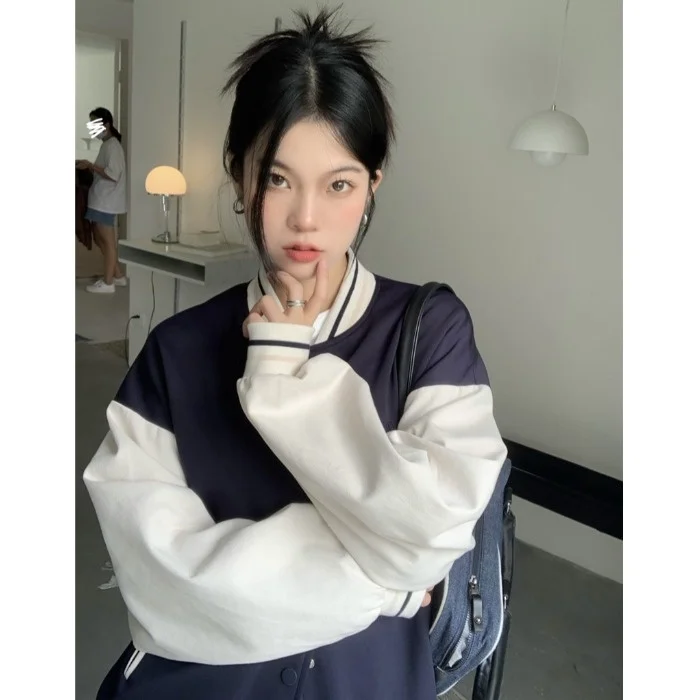 

Fall 2021new Long-Sleeved Single-Breasted Baseball Jacket Women's American-Style Retro Fashion Loose Top Rac